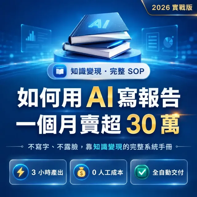 如何用 AI 寫報告,一個月賣超 30 萬 — 完整系統手冊 封面