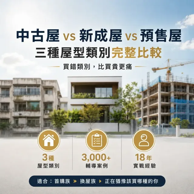 住進去才後悔?因為你不知道這三種的差異:中古屋vs新成屋vs預售屋三種屋型類別的完整比較 封面