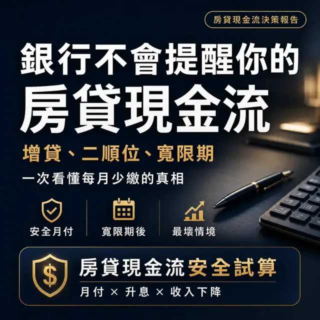 銀行不會提醒你的房貸現金流:增貸、二順位、寬限期與每月少繳的真相 封面